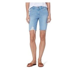 PAIGE Jax Knee Light Blue Distressed Denim Bermuda Shorts Size 28